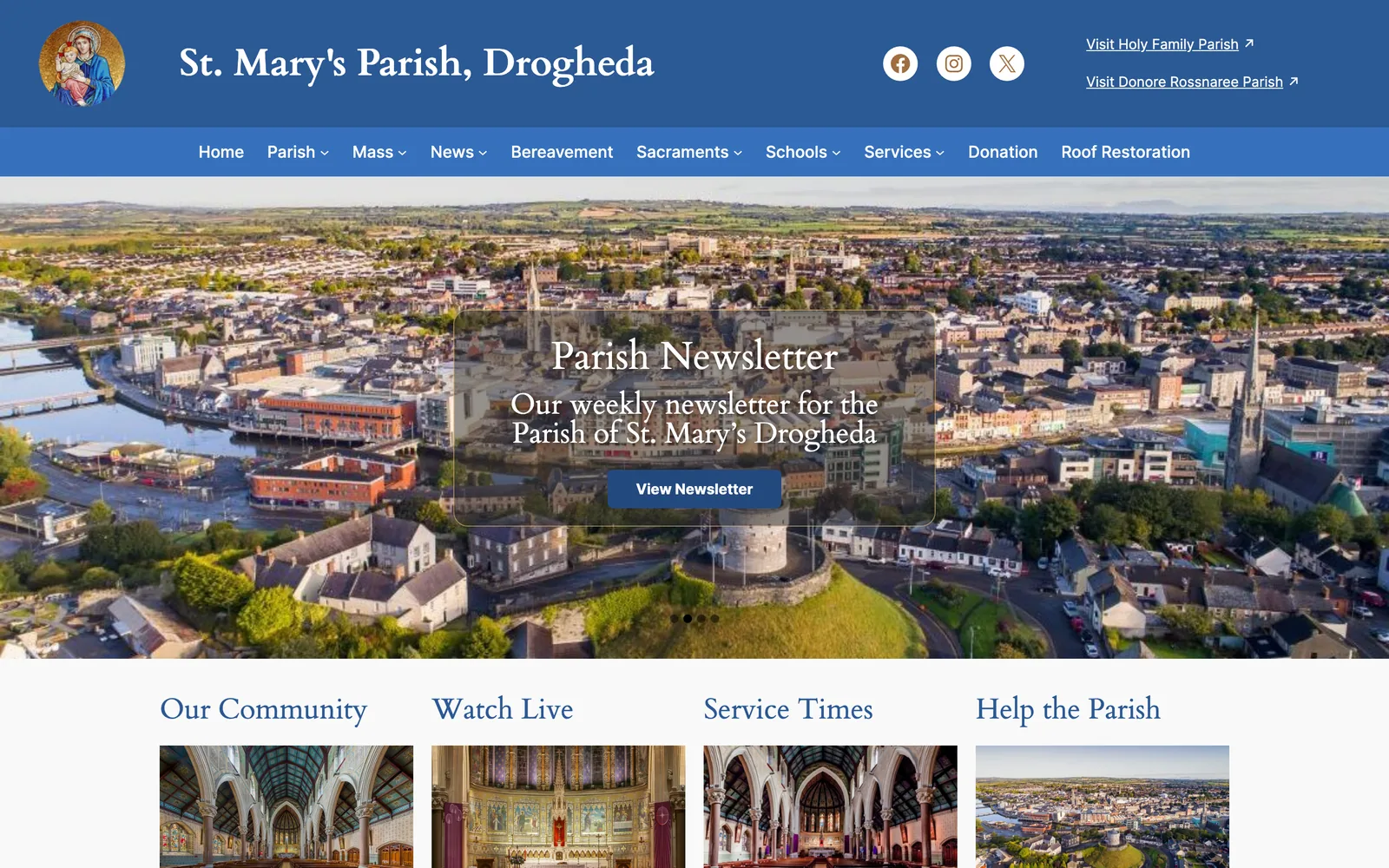 Homepage of St. Mary's Drogheda Parish, a live parish website built and managed by Churchify